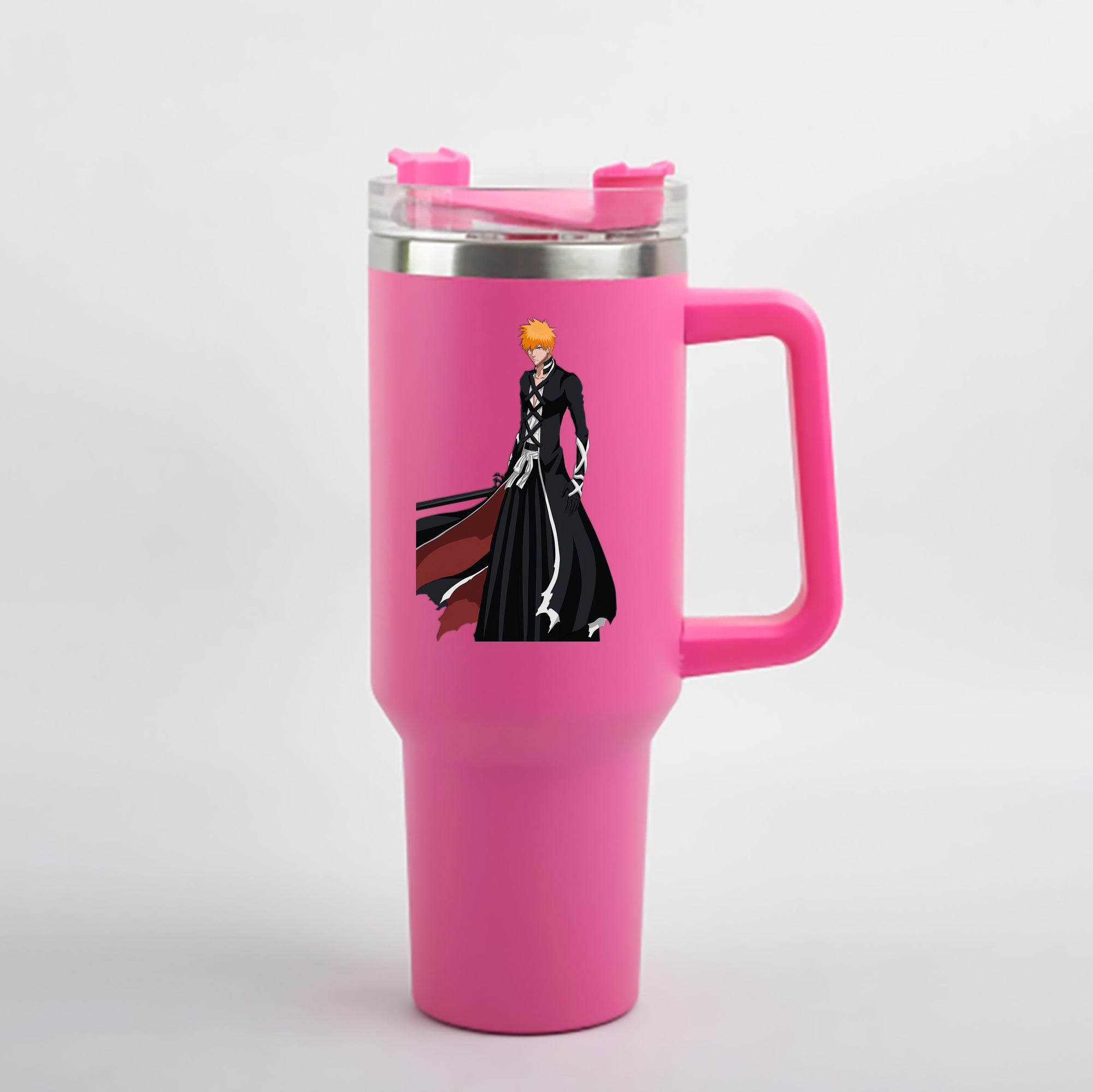 （画像用） ブリーチ 黒崎一護（くろさき いちご）BLEACH Kurosaki Ichigo 1200mL車用タンブラー - クリスタルステッカー（プラスチックストロー付き）